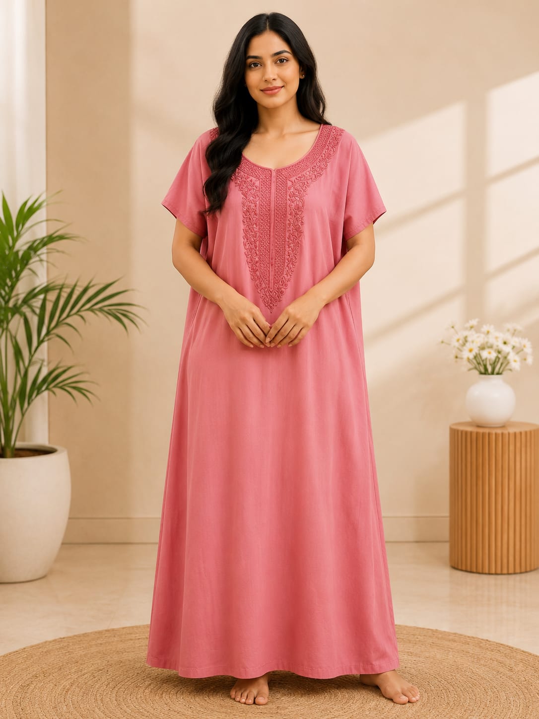 Women's Embroidered Night Gown | Premium Cotton Blend | 3XL | Multiple Colours