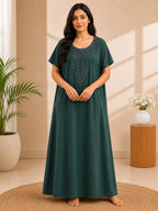 Women's Embroidered Night Gown | Premium Cotton Blend | 3XL | Multiple Colours