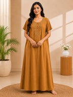 Women's Embroidered Night Gown | Premium Cotton Blend | 3XL | Multiple Colours