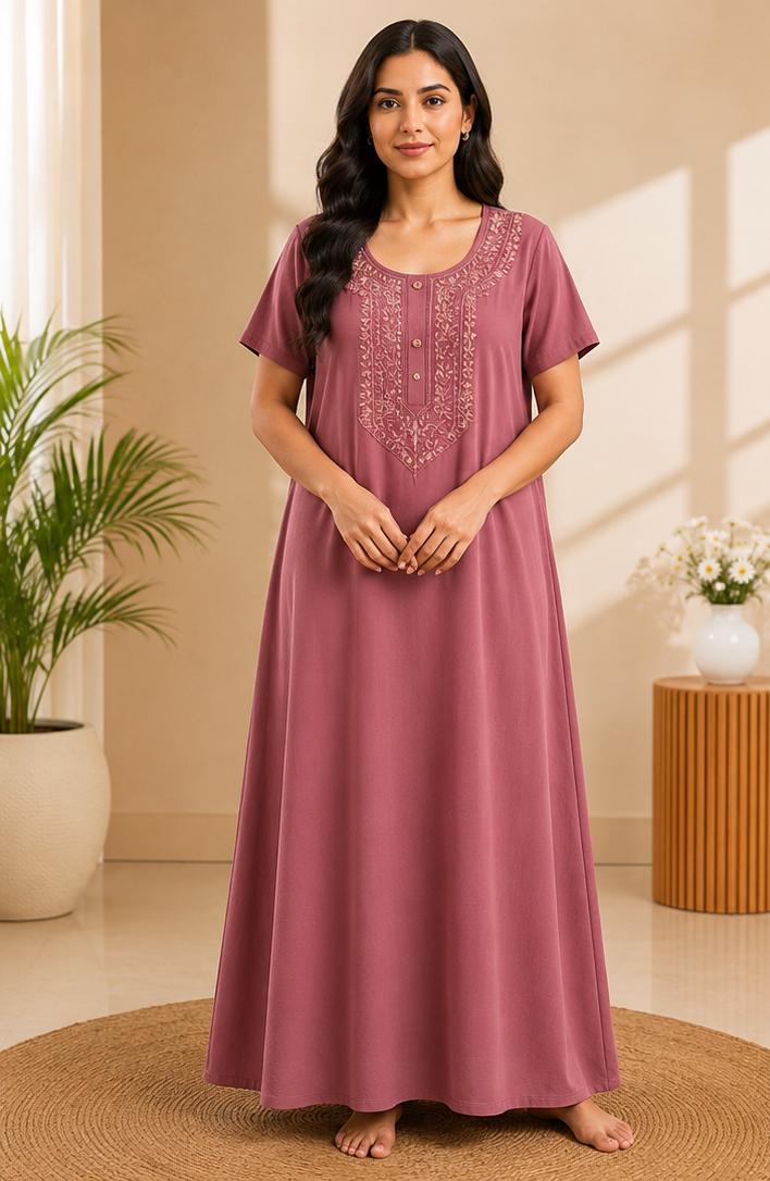 Women's Embroidered Night Gown | Premium Cotton Blend | 3XL | Multiple Colours Secondary image