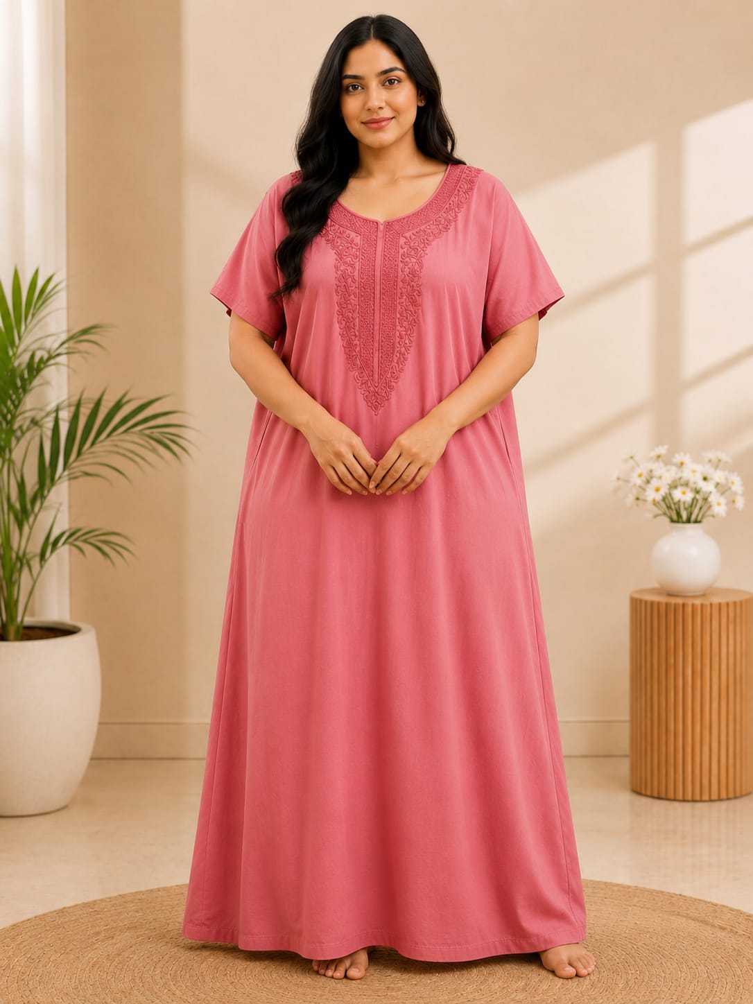 Women's Embroidered Night Gown | Premium Cotton Blend | 3XL | Multiple Colours