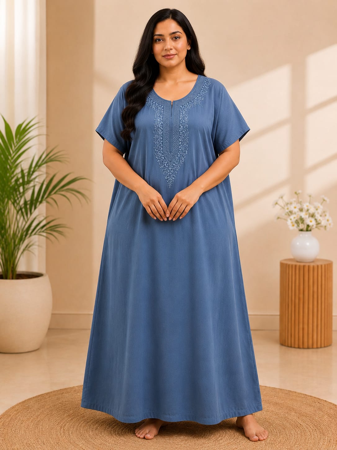 Women's Embroidered Night Gown | Premium Cotton Blend | 3XL | Multiple Colours