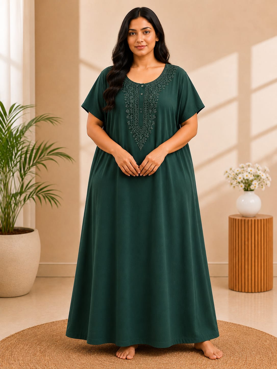Women's Embroidered Night Gown | Premium Cotton Blend | 3XL | Multiple Colours