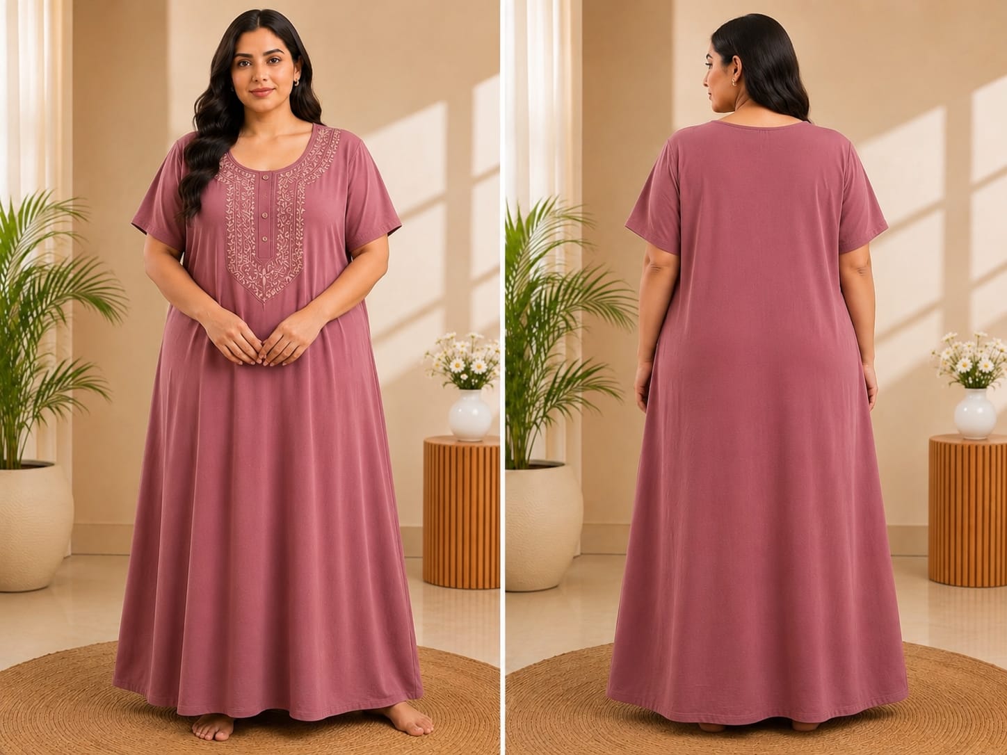 Women's Embroidered Night Gown | Premium Cotton Blend | 3XL | Multiple Colours