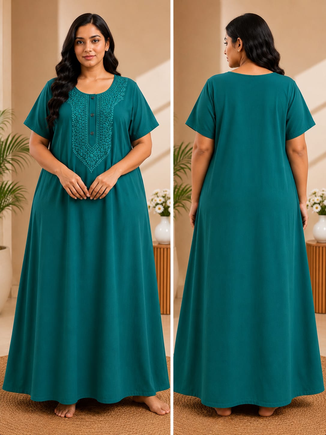 Women's Embroidered Night Gown | Premium Cotton Blend | 3XL | Multiple Colours