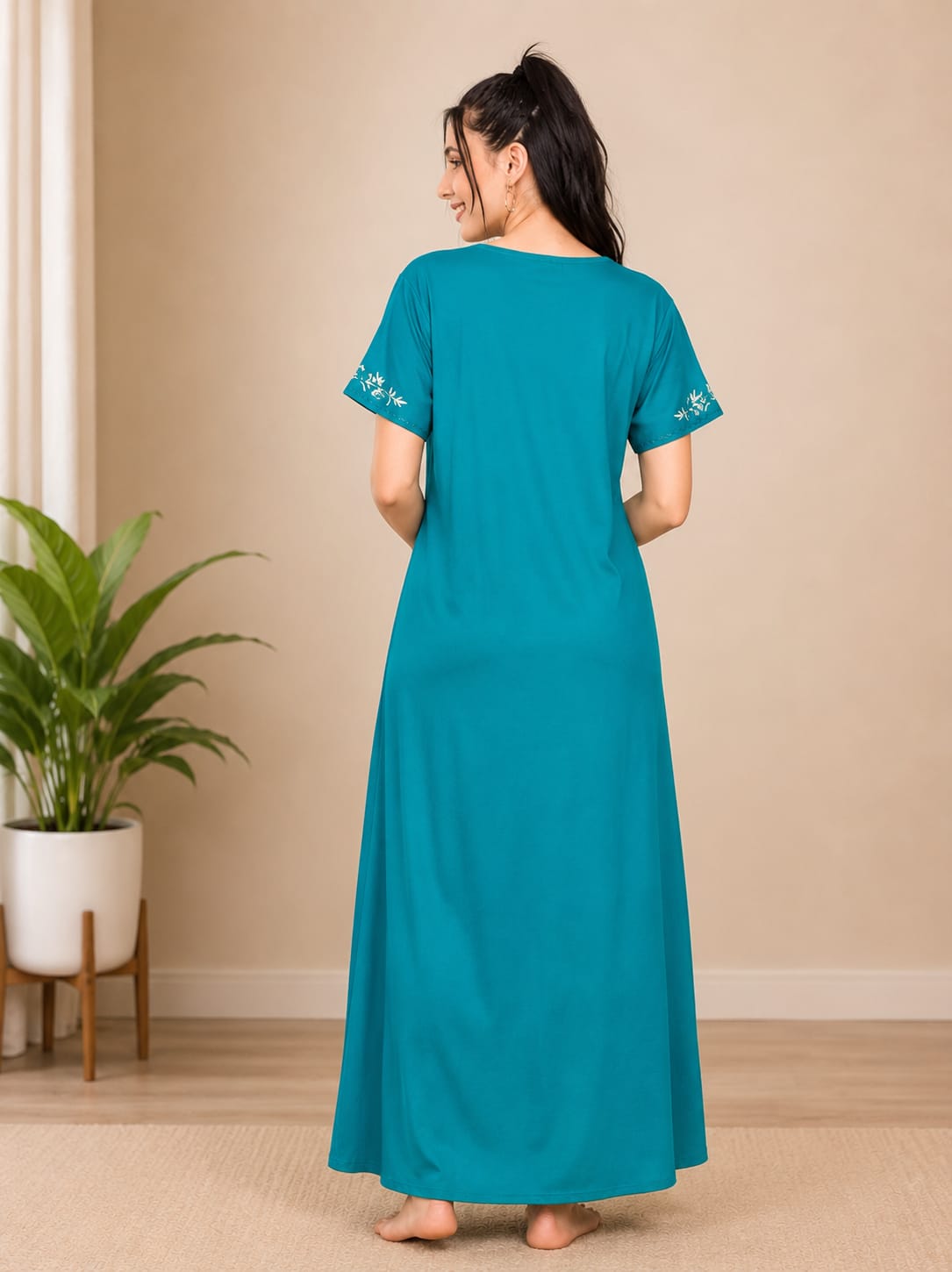 Premium Rayon Embroidered Night Gown