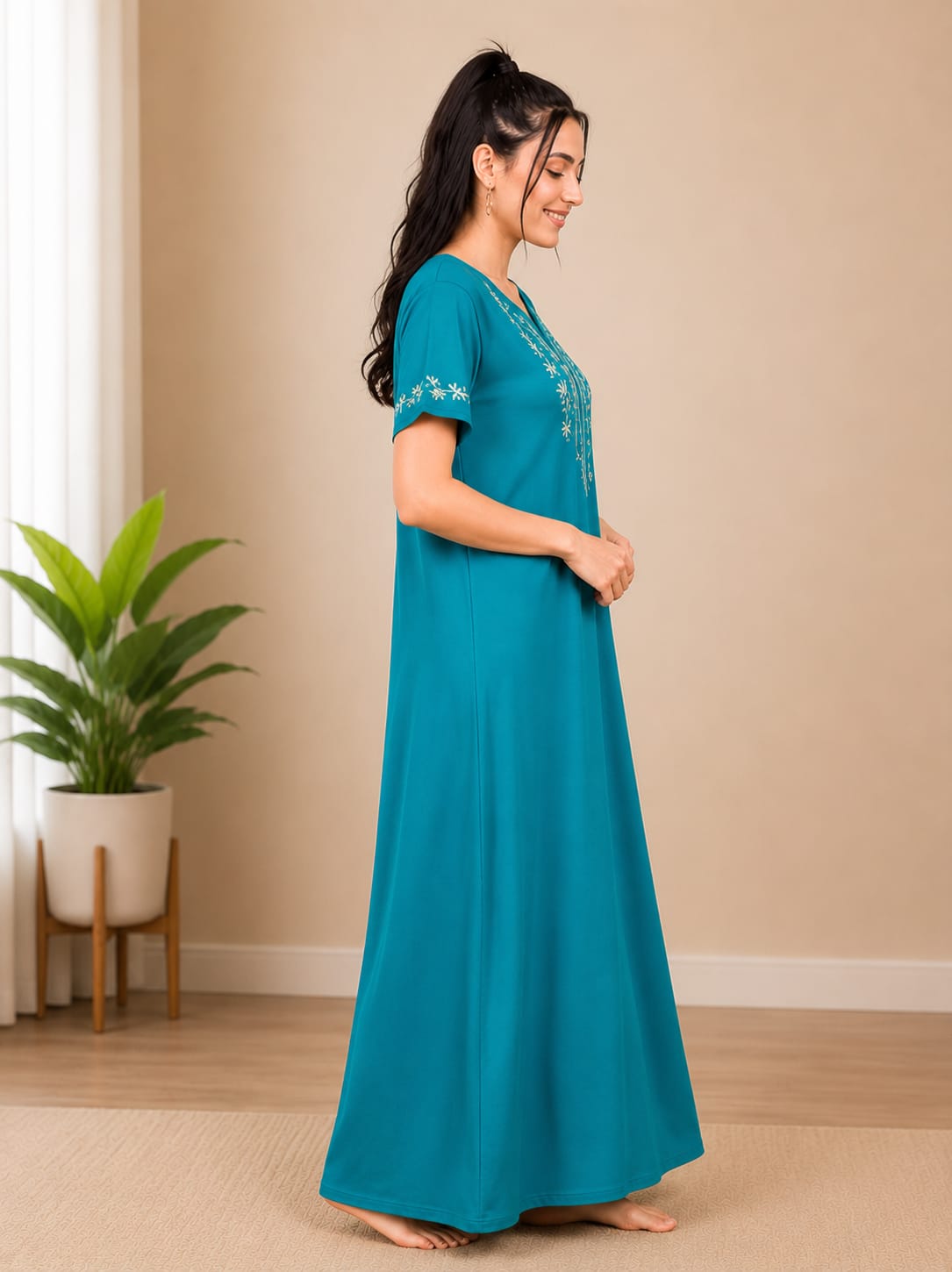 Premium Rayon Embroidered Night Gown