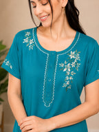 Premium Rayon Embroidered Night Gown