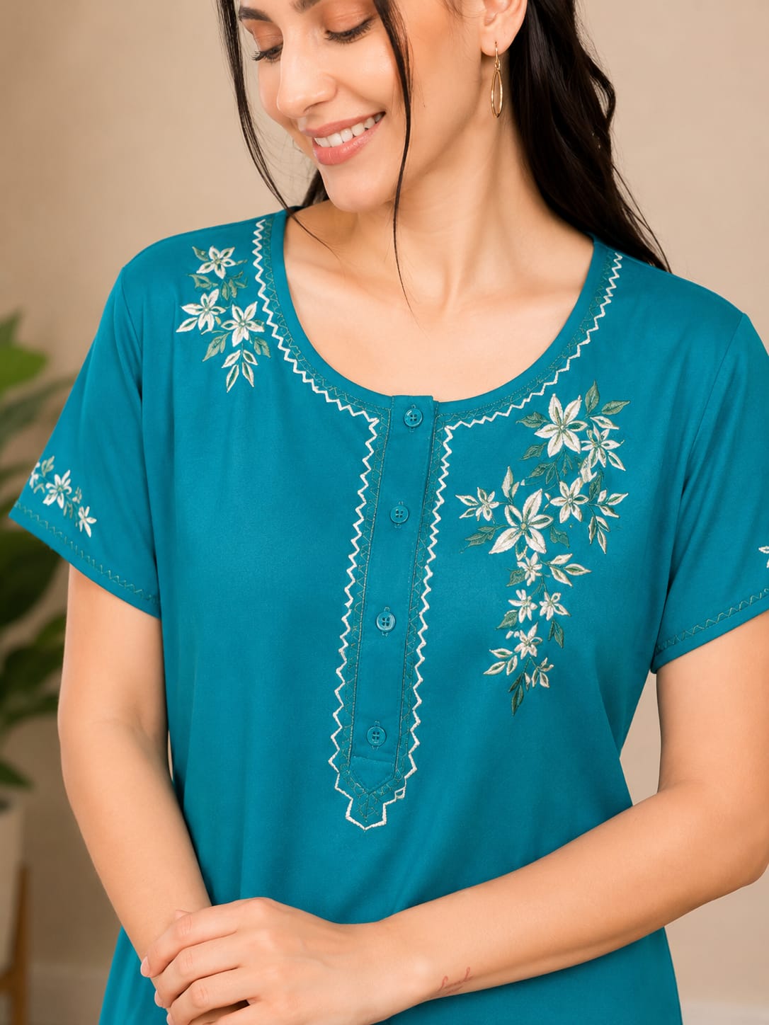 Premium Rayon Embroidered Night Gown
