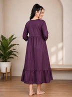 Elegant Floral Embroidered Ruffle Hem Night Gown