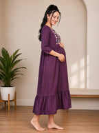 Elegant Floral Embroidered Ruffle Hem Night Gown