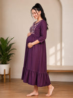 Elegant Floral Embroidered Ruffle Hem Night Gown