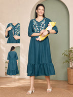 Elegant Floral Embroidered Ruffle Hem Night Gown