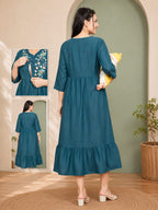 Elegant Floral Embroidered Ruffle Hem Night Gown