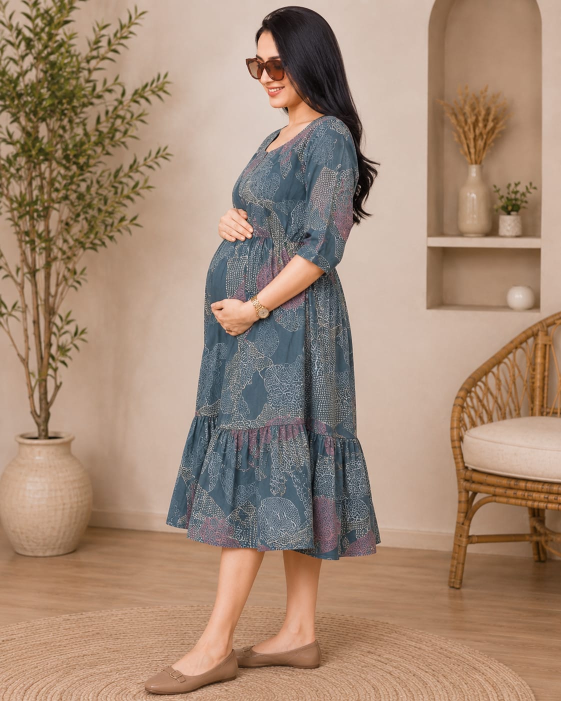 Floral Printed Maternity &amp; Feeding Night Gown Secondary image