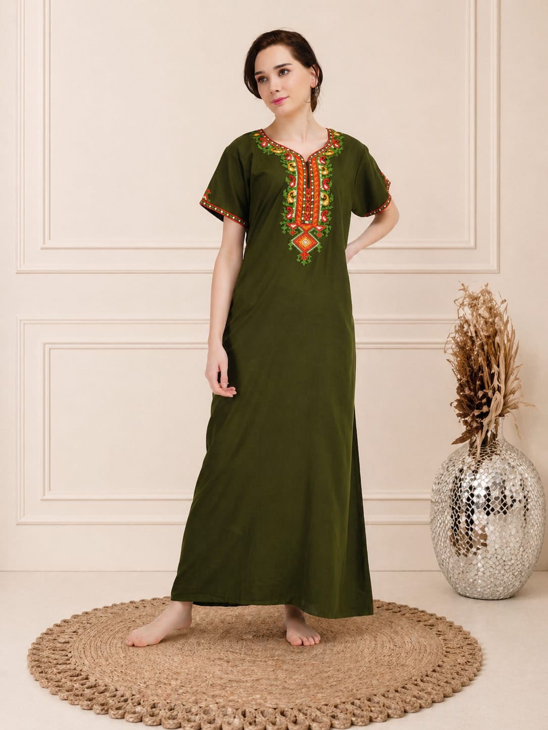 Crosswork Embroidered  Nightgown