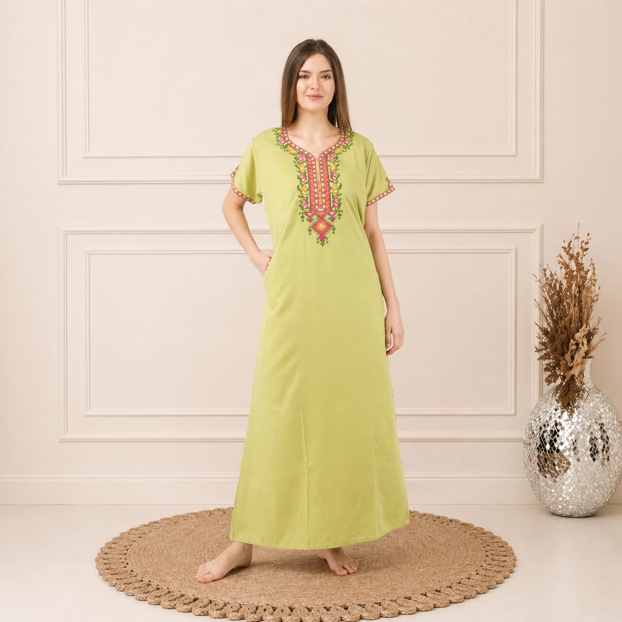 Crosswork Embroidered  Nightgown