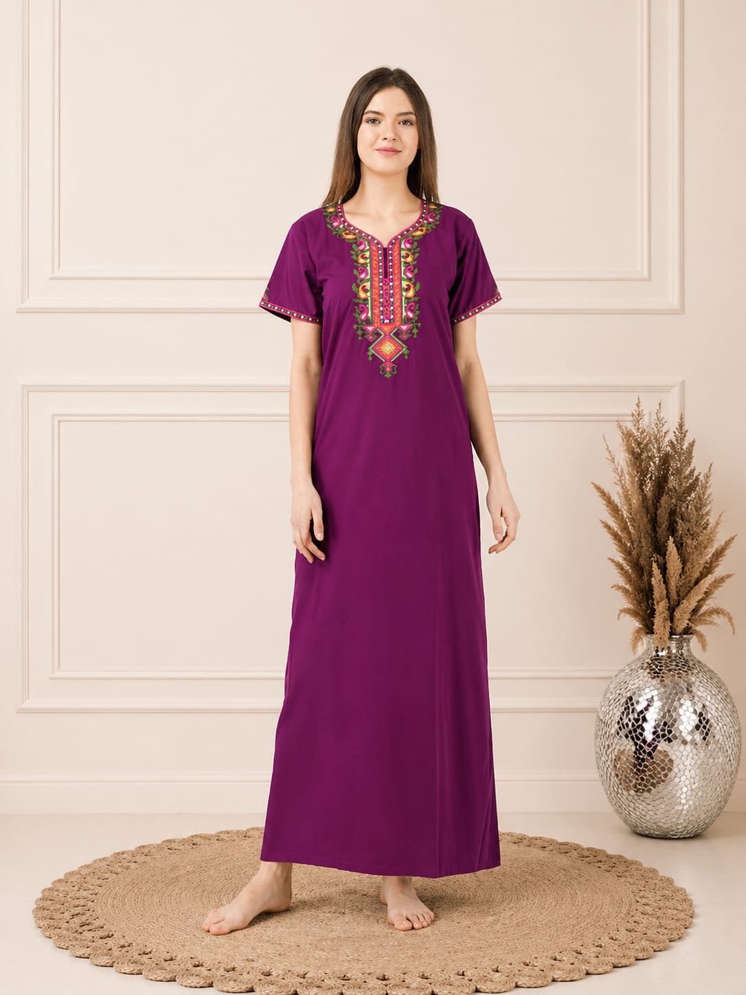Crosswork Embroidered  Nightgown