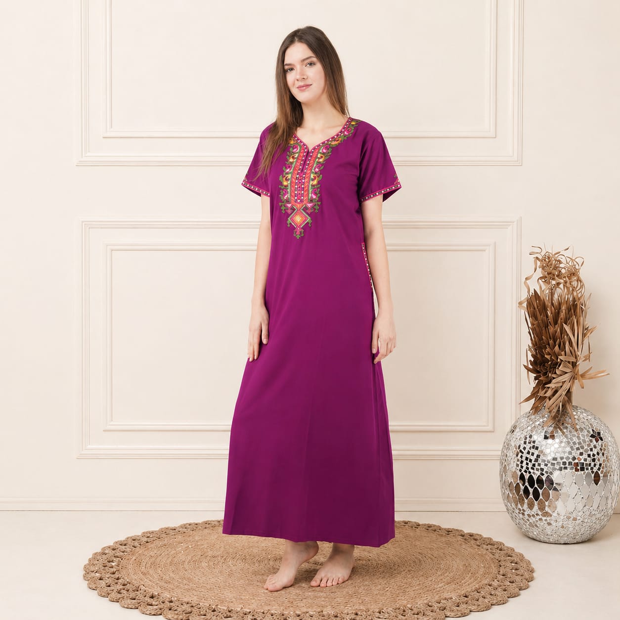 Crosswork Embroidered  Nightgown