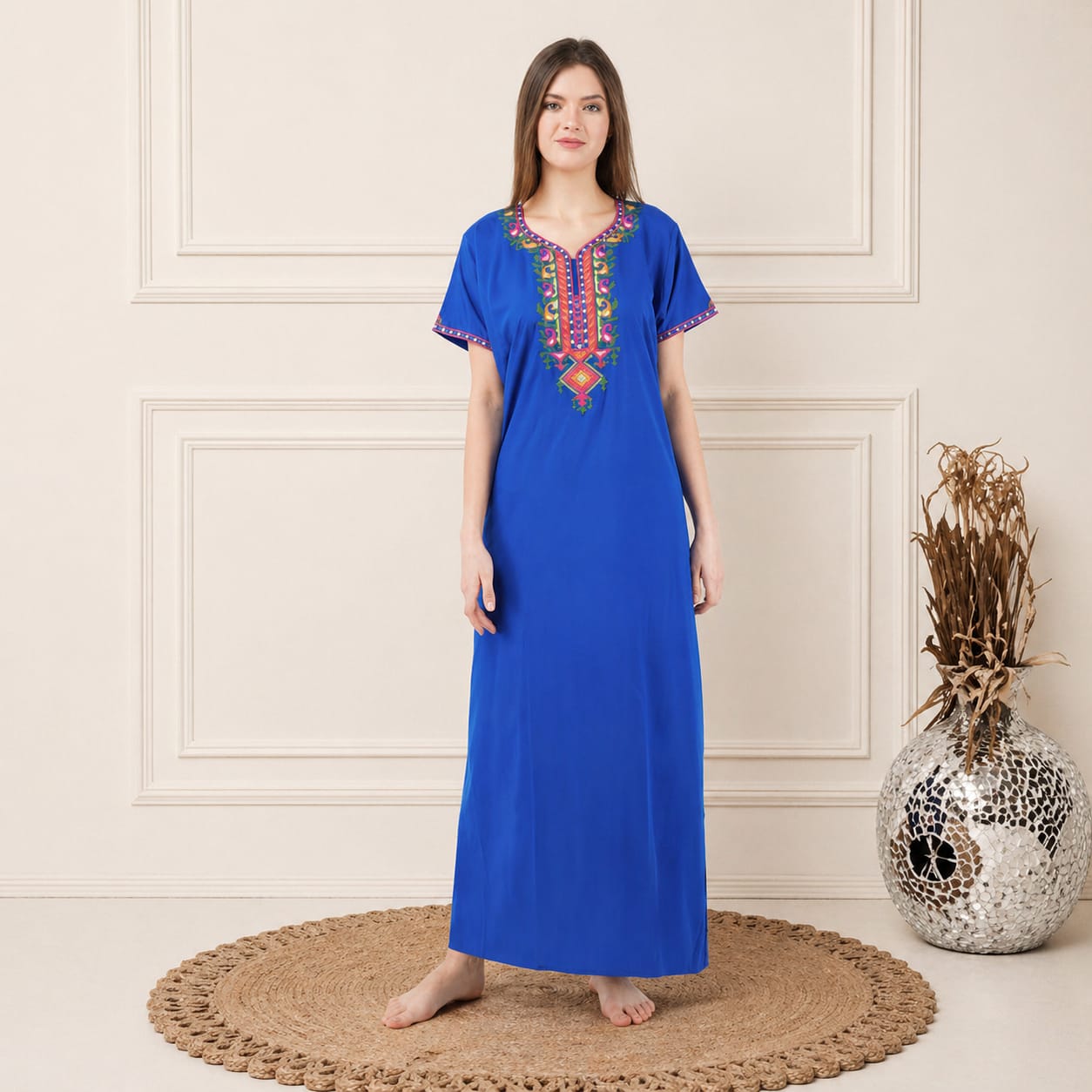 Crosswork Embroidered  Nightgown