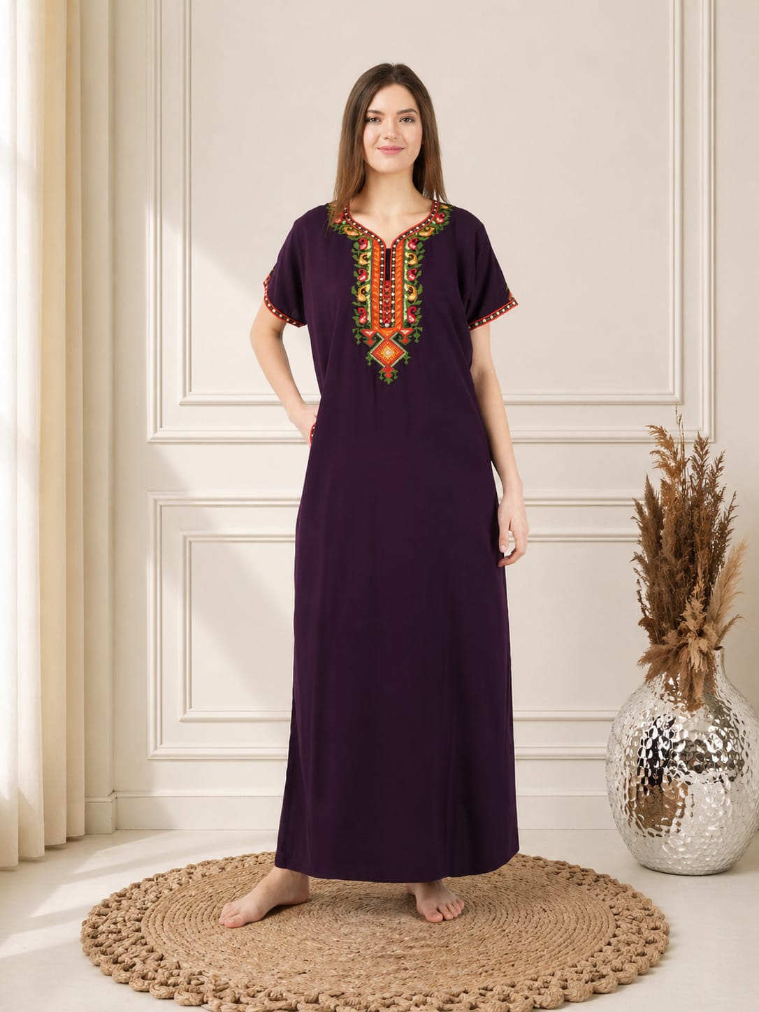 Crosswork Embroidered  Nightgown