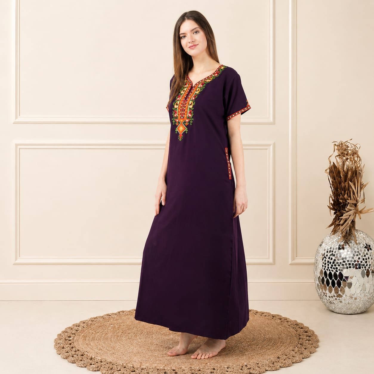 Crosswork Embroidered  Nightgown