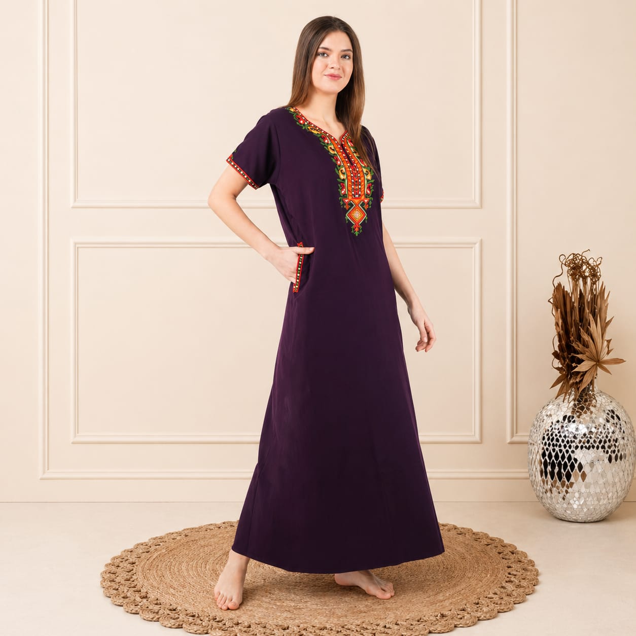 Crosswork Embroidered  Nightgown