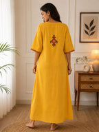 Women's Premium Lissy Bissy Cotton Full Sleeve Crosswork Embroidered Night Gown