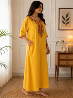Women's Premium Lissy Bissy Cotton Full Sleeve Crosswork Embroidered Night Gown