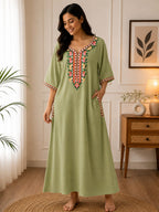 Women's Premium Lissy Bissy Cotton Full Sleeve Crosswork Embroidered Night Gown
