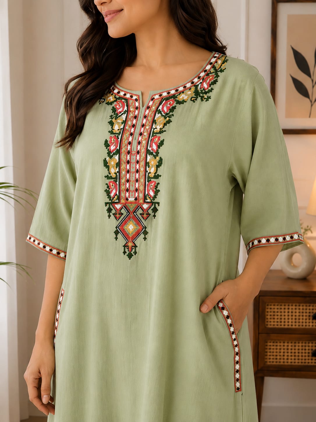Women's Premium Lissy Bissy Cotton Full Sleeve Crosswork Embroidered Night Gown