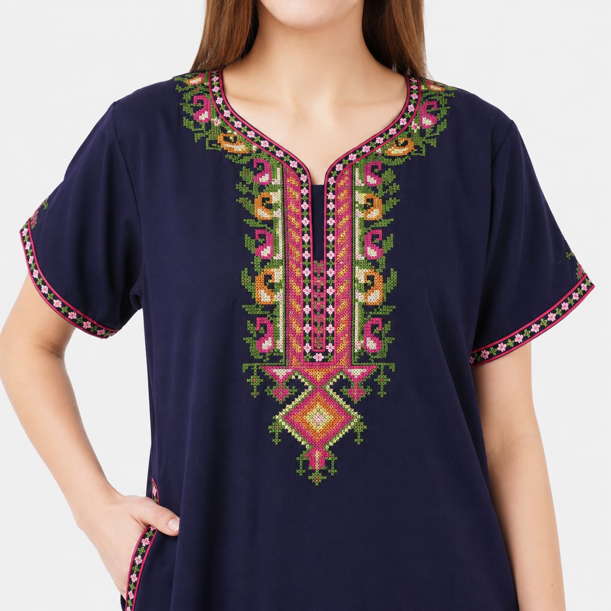 Crosswork Embroidered  Nightgown