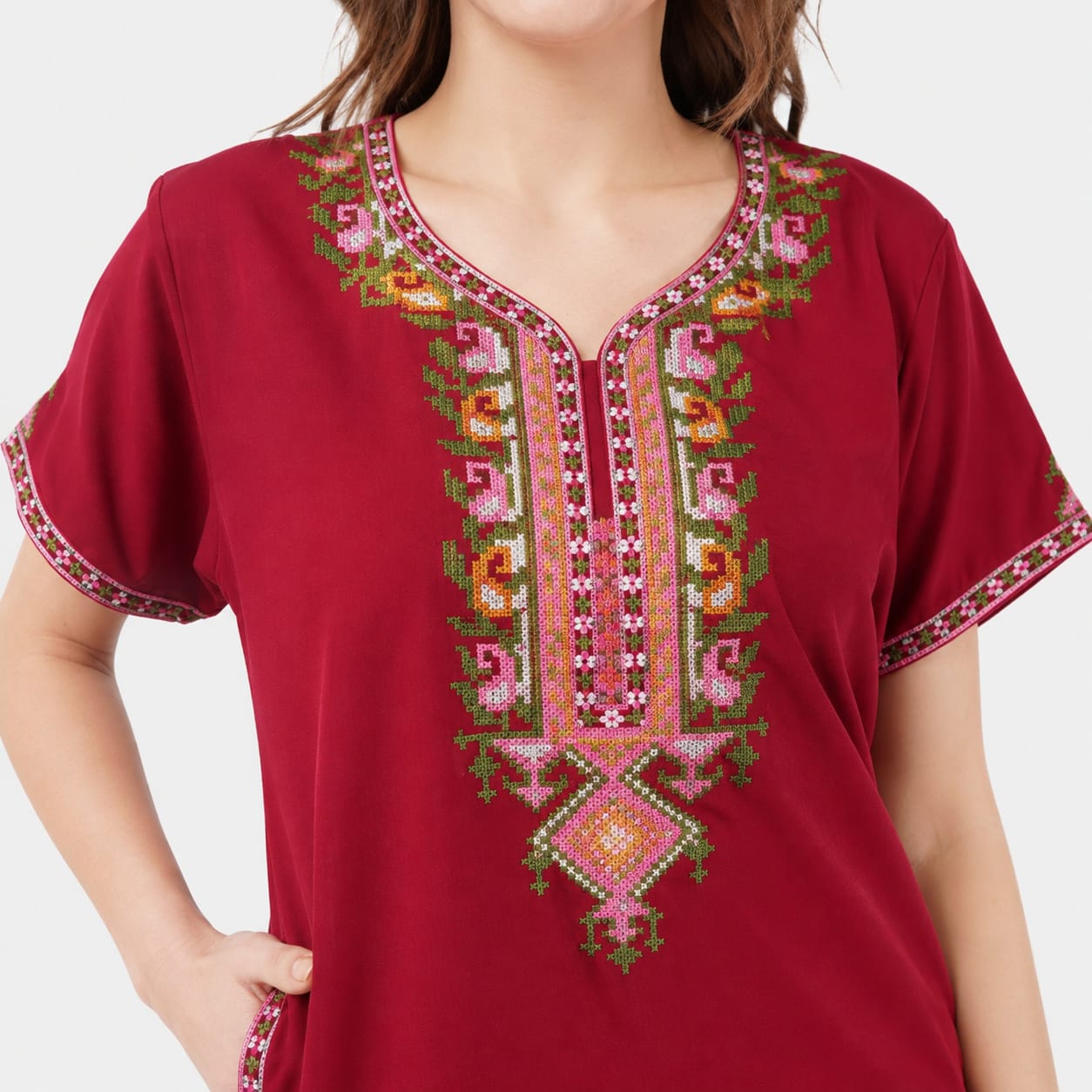 Crosswork Embroidered  Nightgown