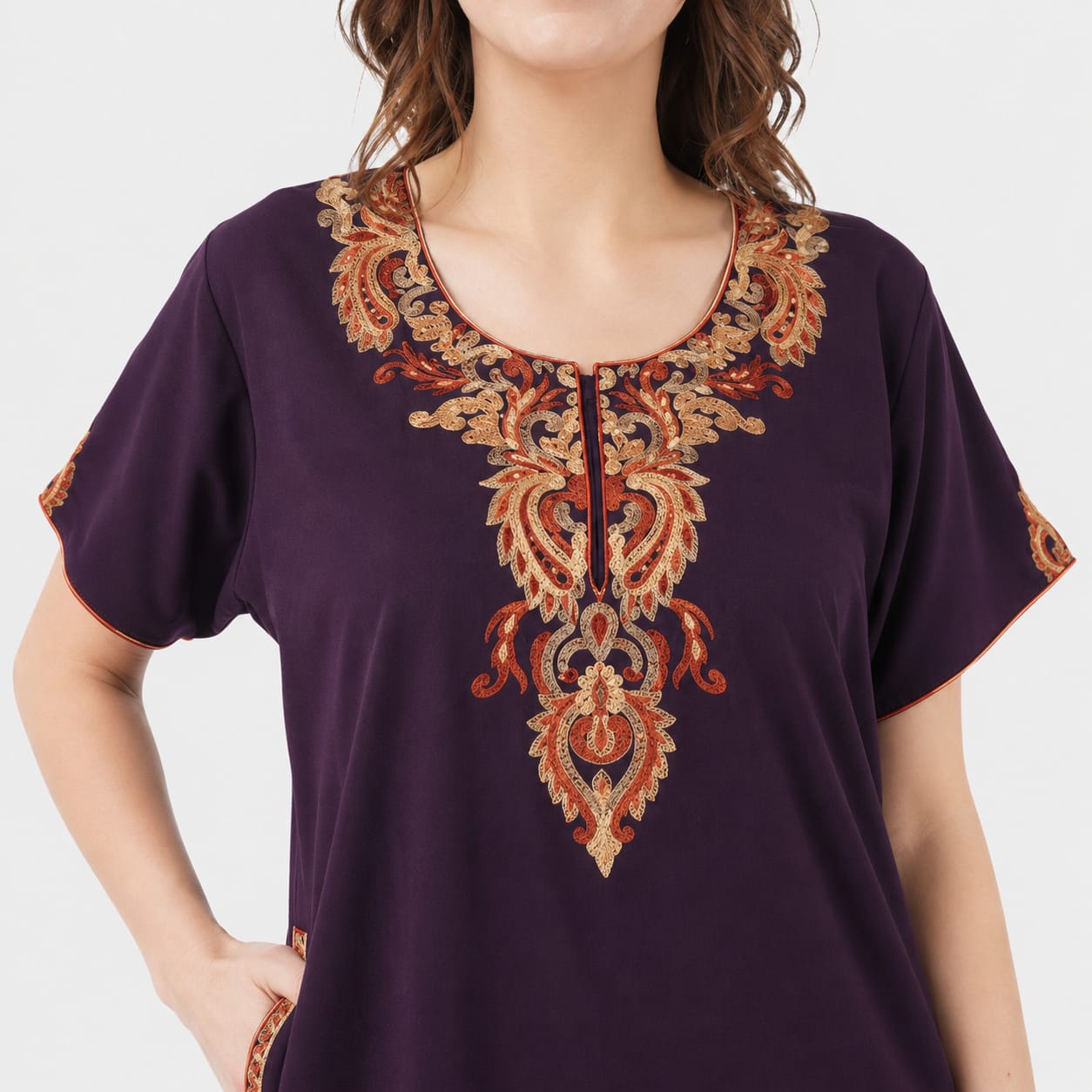 Cream Embroidery Night Gown