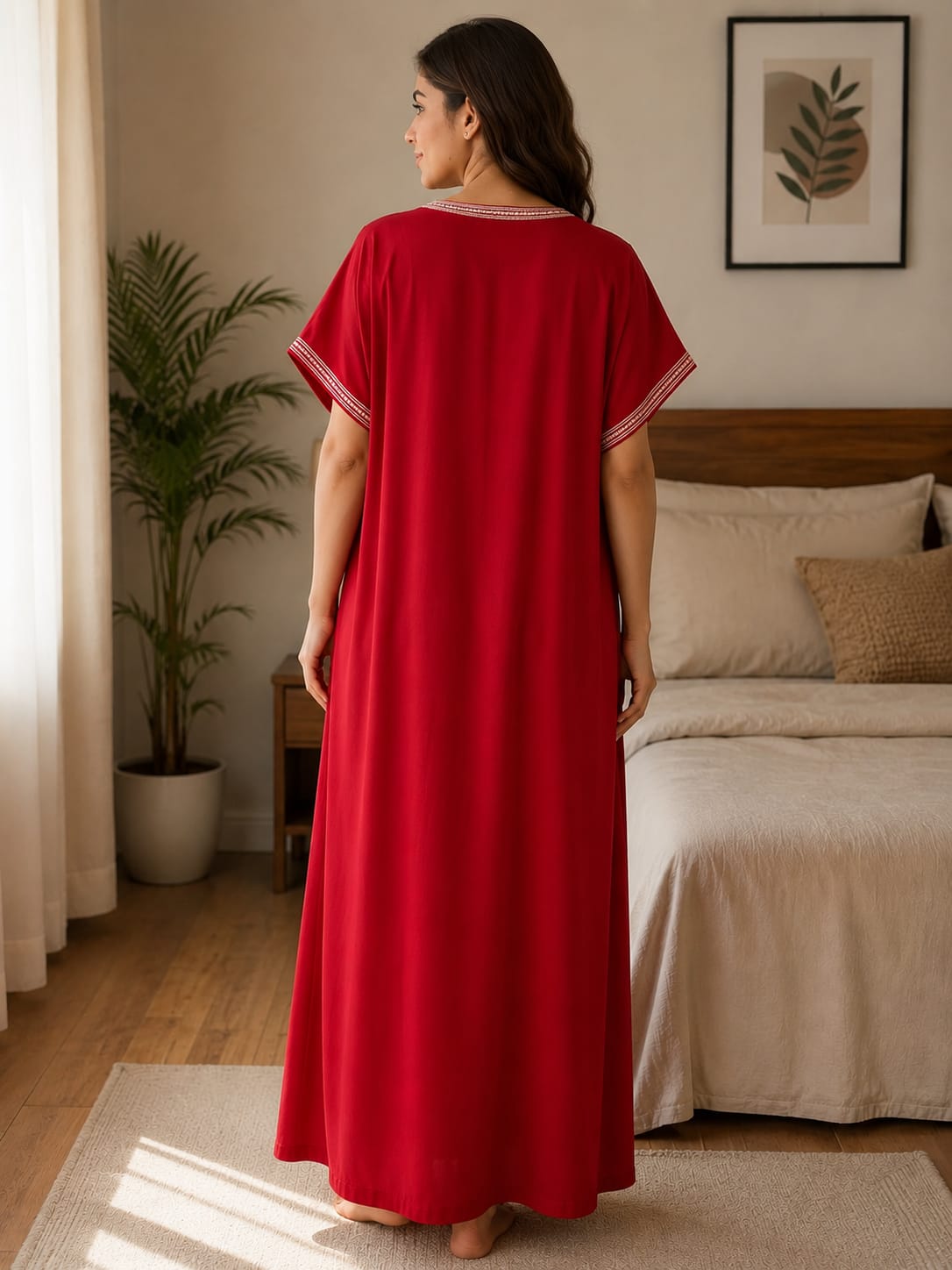 Maroon Elegance Embriodered Nightgown