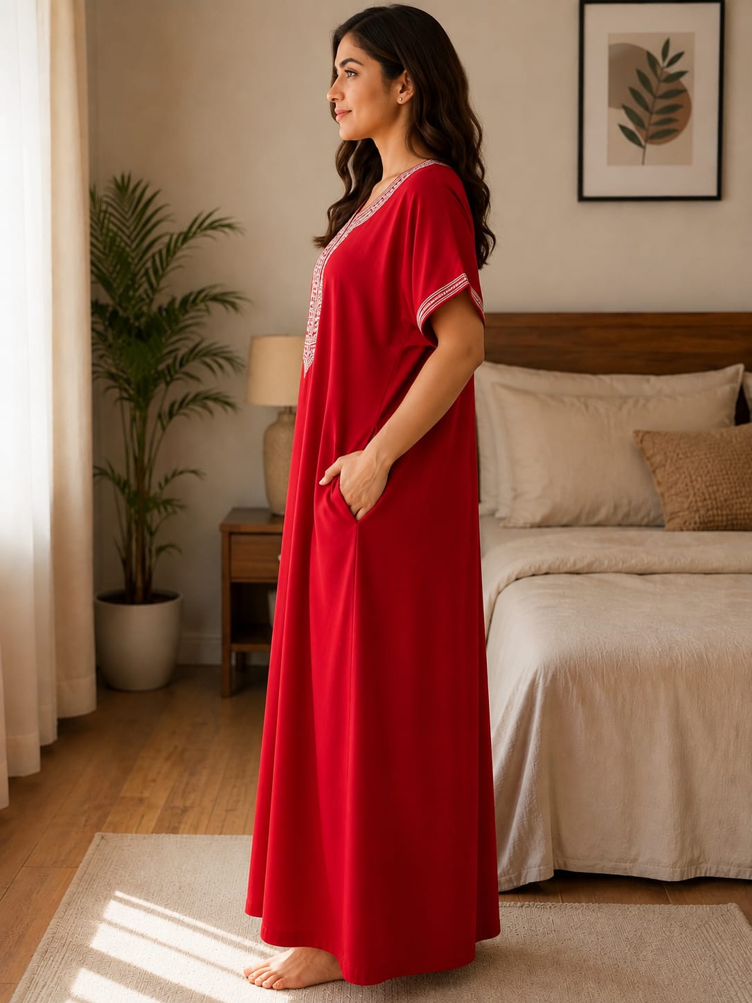 Maroon Elegance Embriodered Nightgown