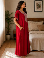 Maroon Elegance Embriodered Nightgown