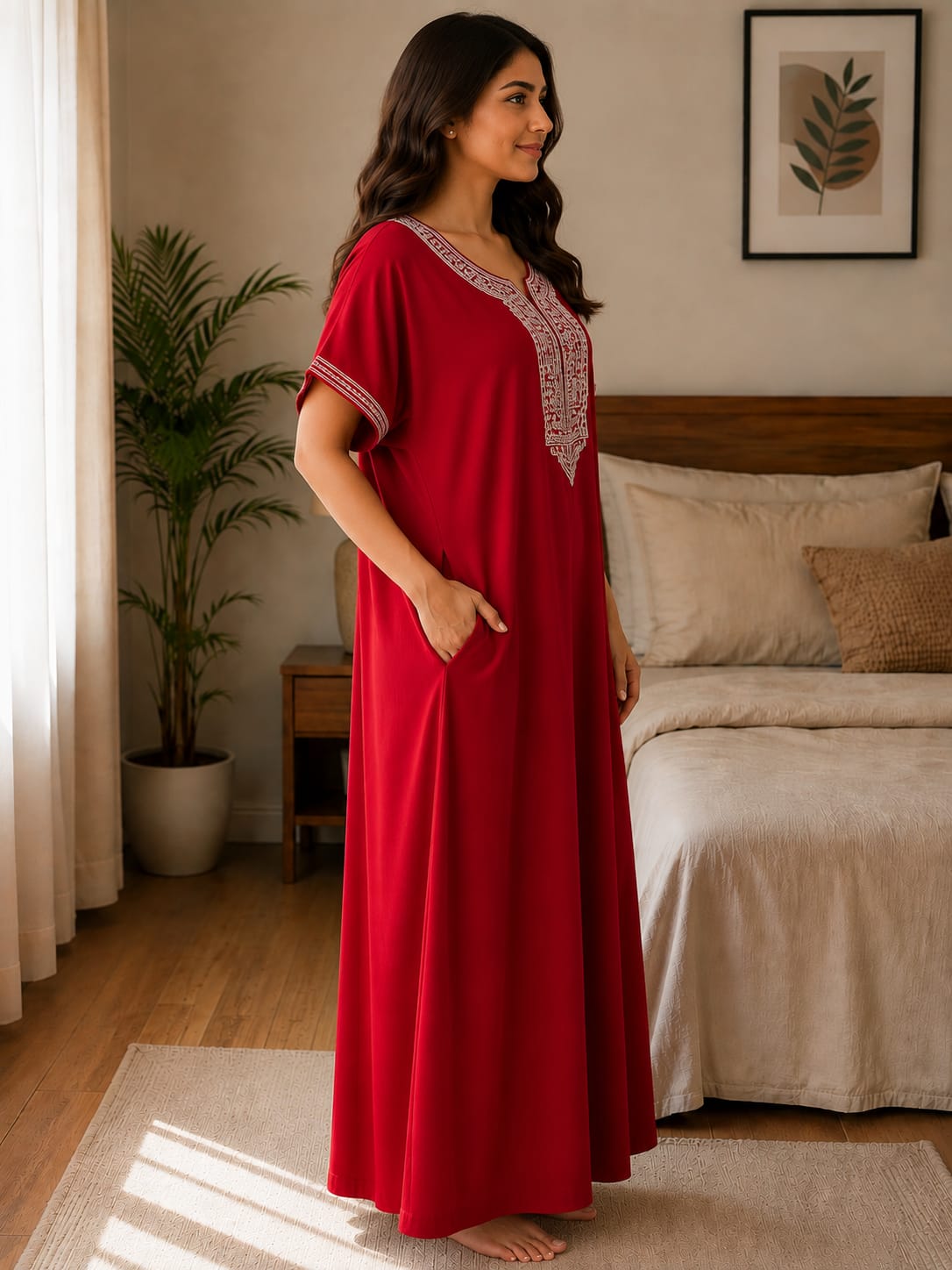 Maroon Elegance Embriodered Nightgown