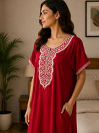 Maroon Elegance Embriodered Nightgown
