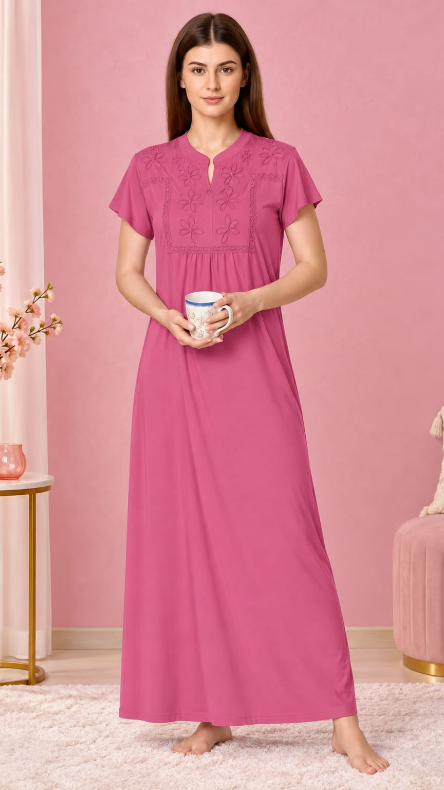 Women’s Soft & Stylish Embroidered Night Gown Secondary image
