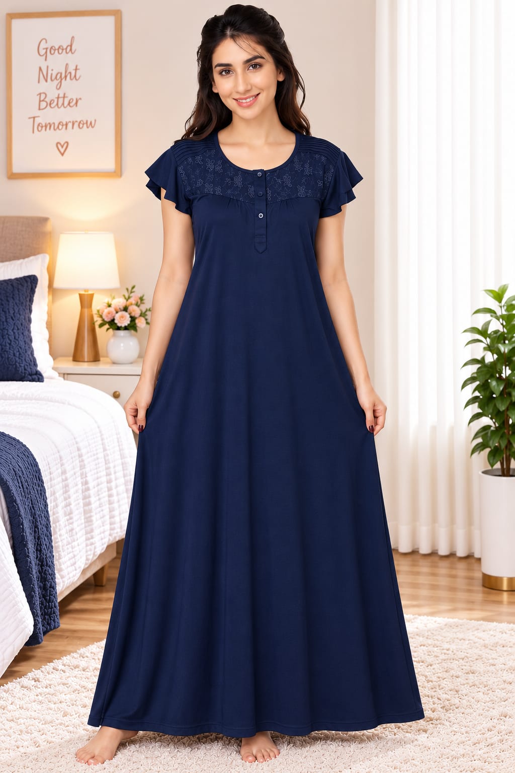 Women’s  Embroidered Ruffle Sleeve Night Gown