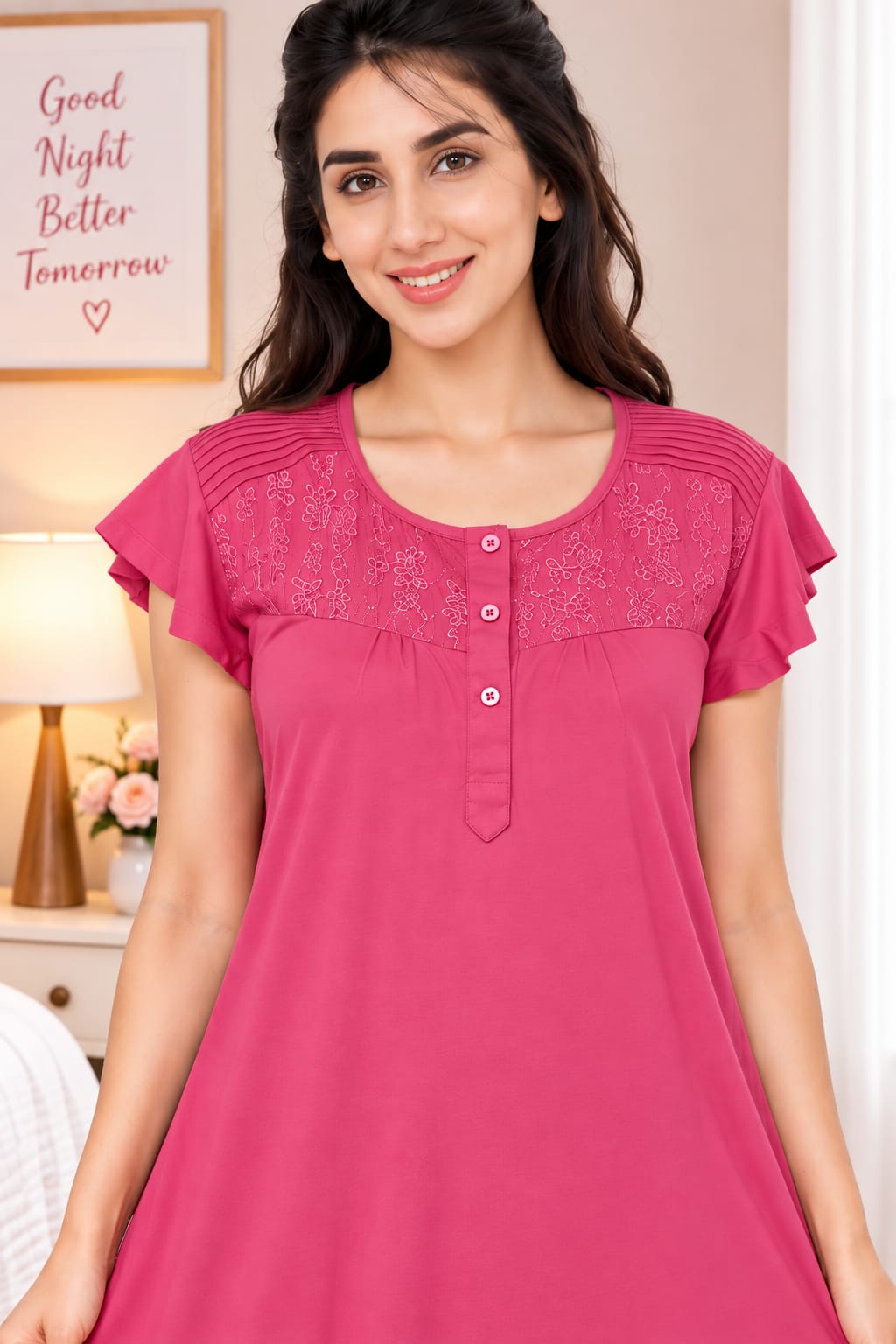 Women’s  Embroidered Ruffle Sleeve Night Gown