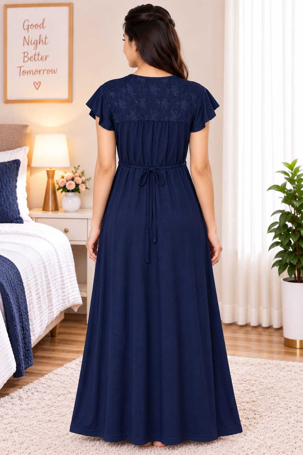 Women’s  Embroidered Ruffle Sleeve Night Gown