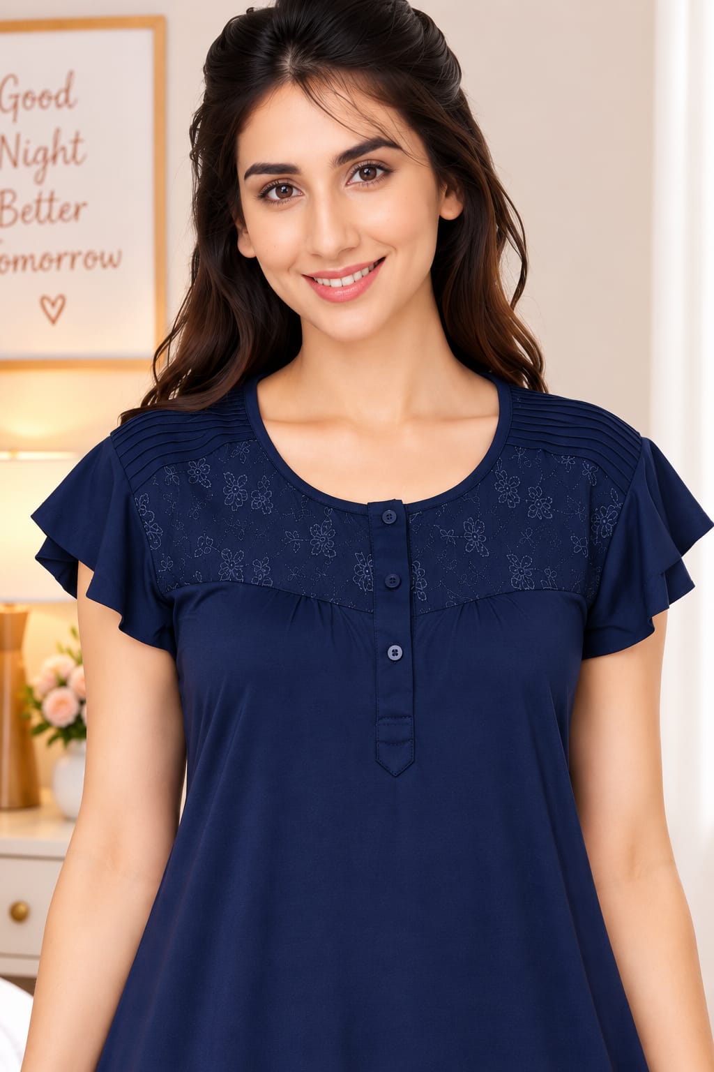 Women’s  Embroidered Ruffle Sleeve Night Gown