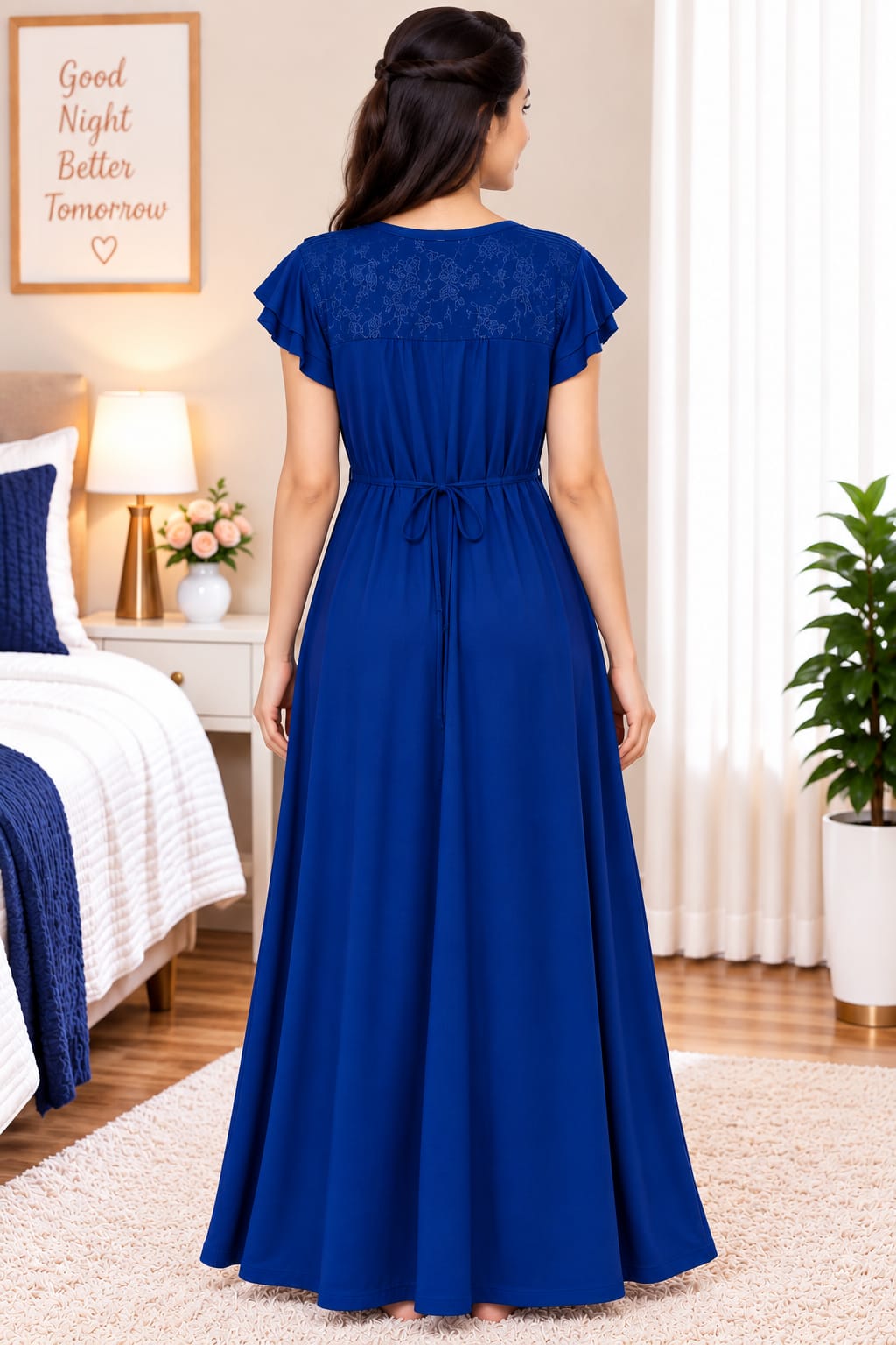 Women’s  Embroidered Ruffle Sleeve Night Gown