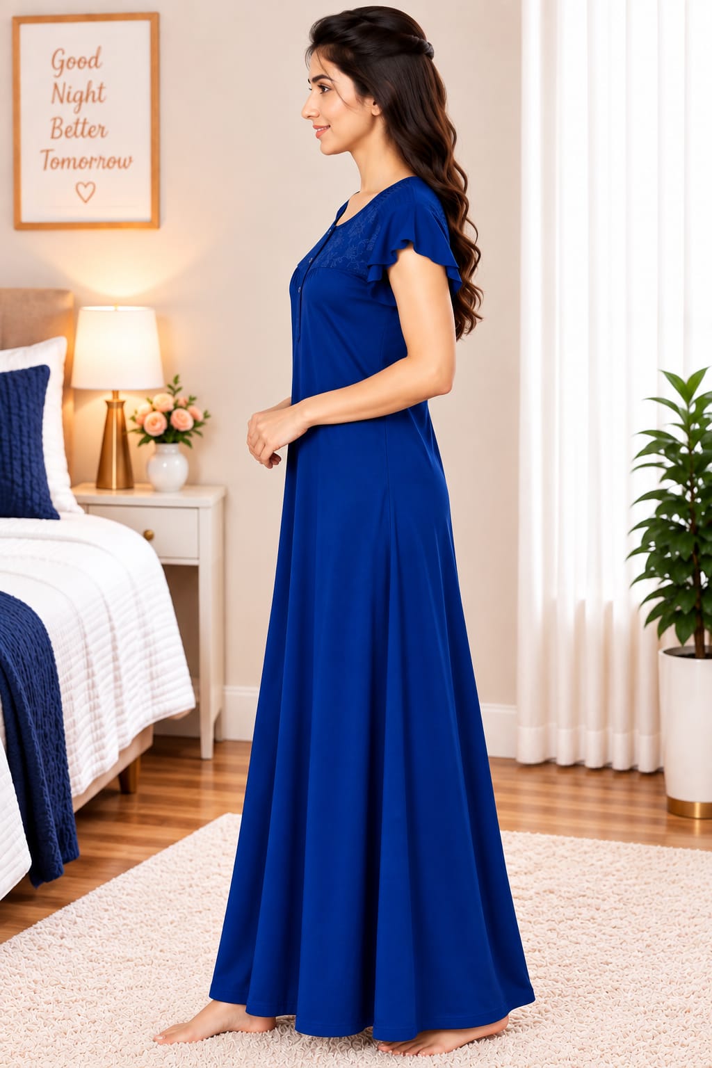 Women’s  Embroidered Ruffle Sleeve Night Gown