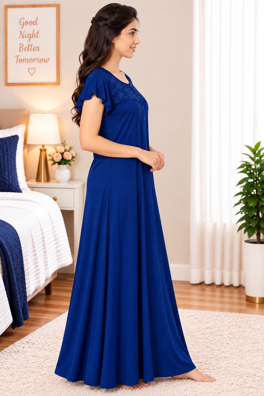 Women’s  Embroidered Ruffle Sleeve Night Gown