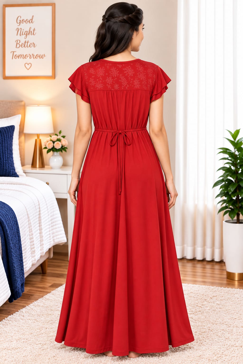 Women’s  Embroidered Ruffle Sleeve Night Gown