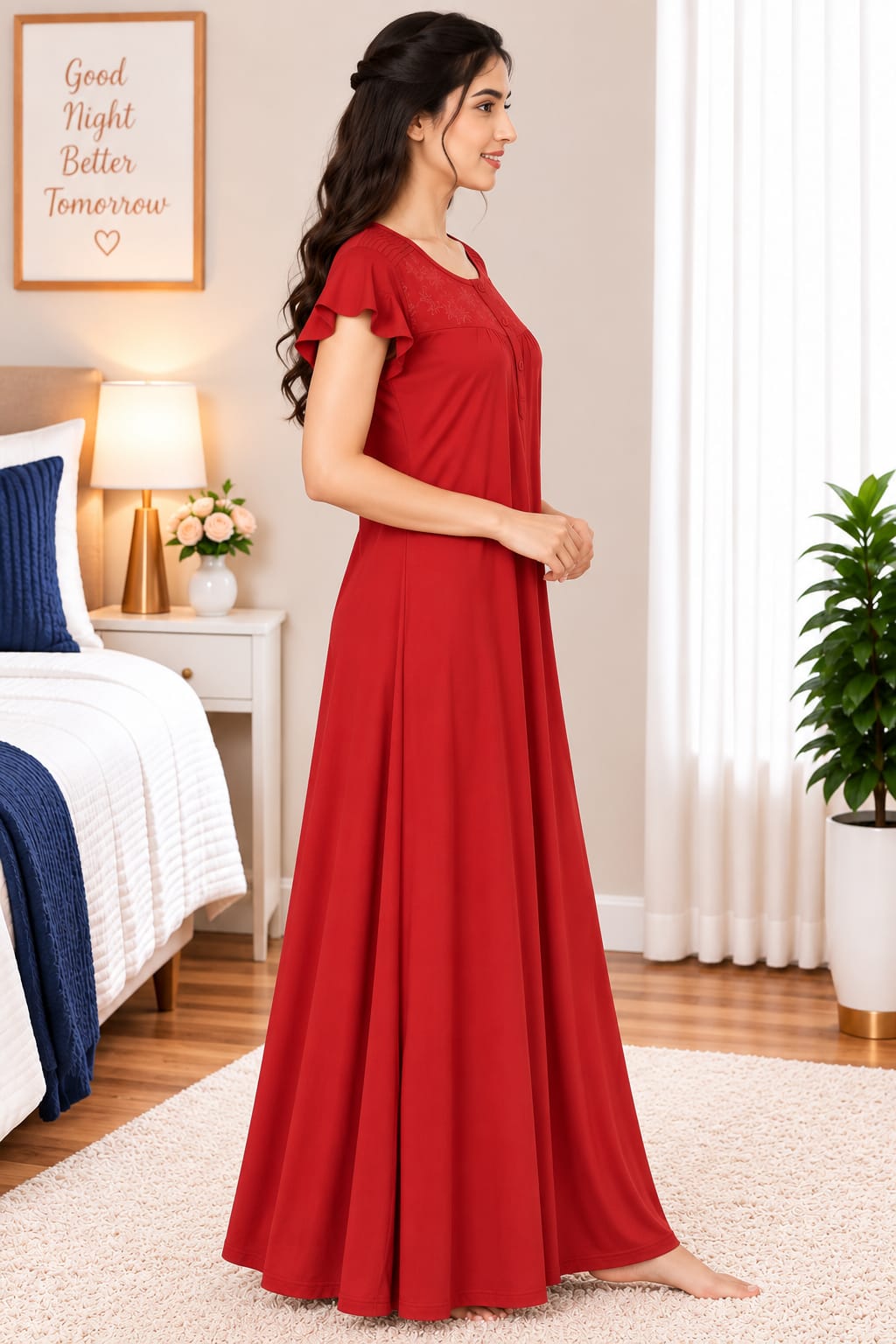Women’s  Embroidered Ruffle Sleeve Night Gown