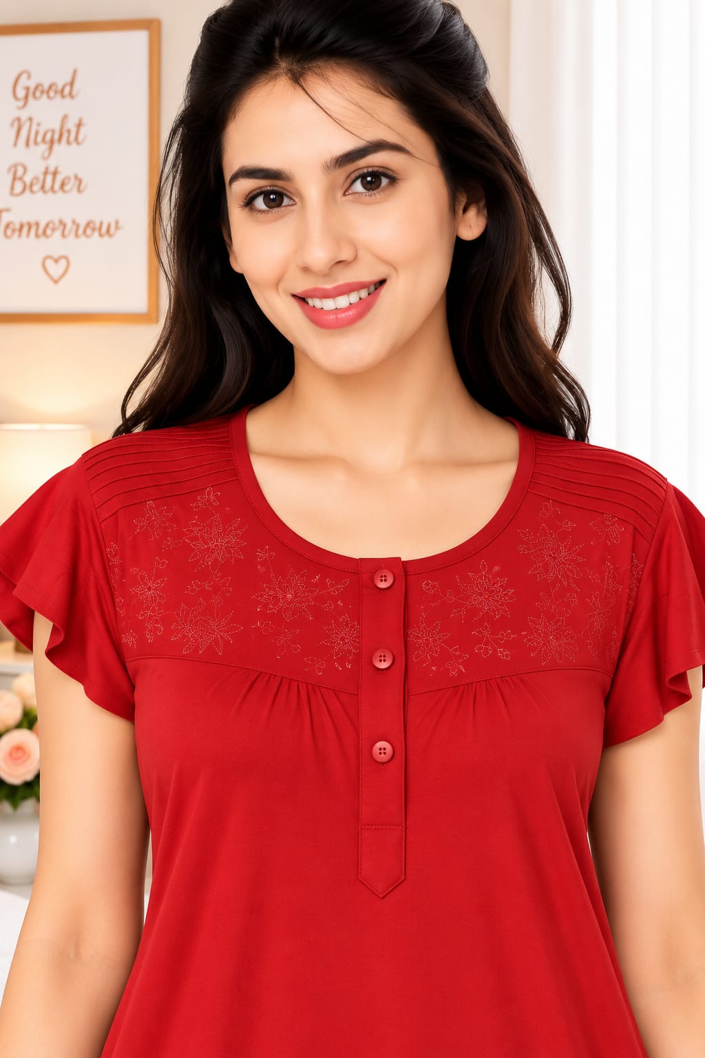 Women’s  Embroidered Ruffle Sleeve Night Gown